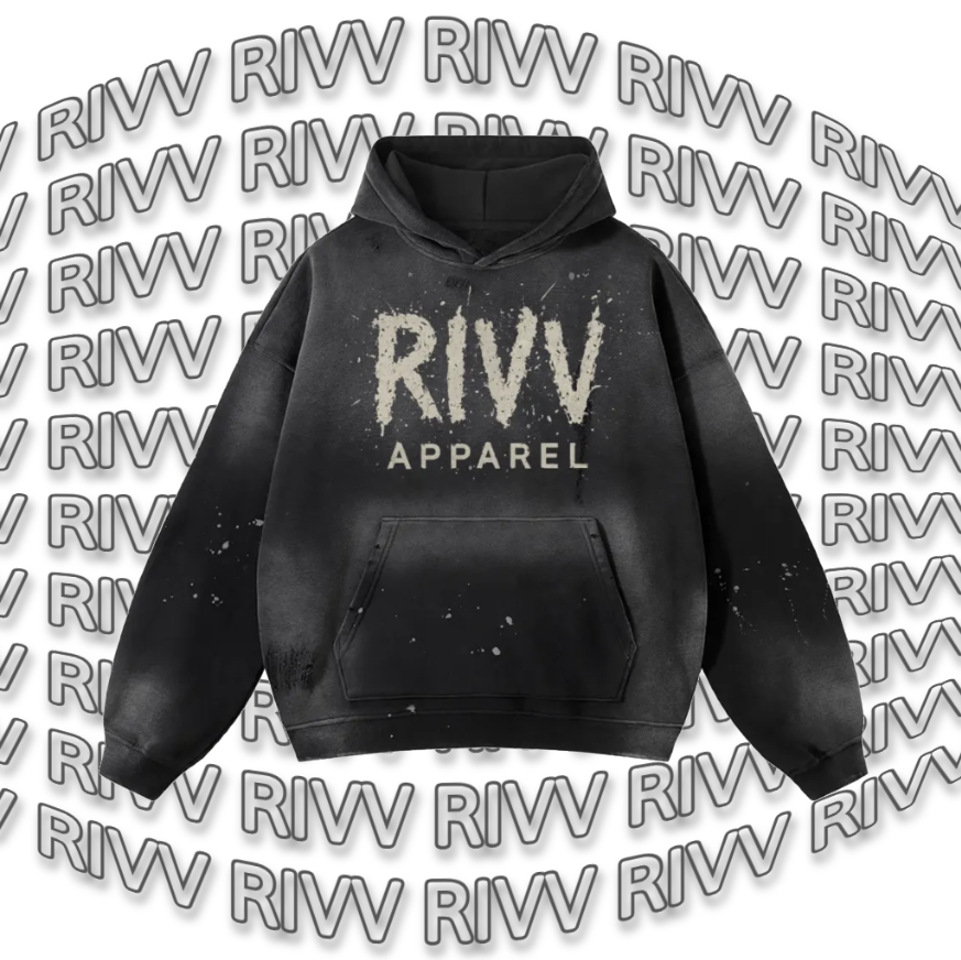 RIVV Black Paint Splatter Distressed Hoodie - 360 GSM