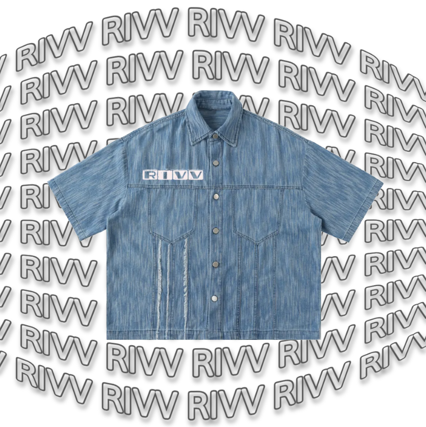 RIVV Distressed Dice Denim Button Up